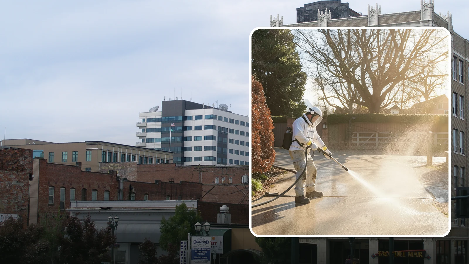 Concrete Driveway Cleaning in Everett, Snohomish County, WA - Deep cleaning for poured concrete driveways that lifts ingrained dirt and biological growth from the porous surface.