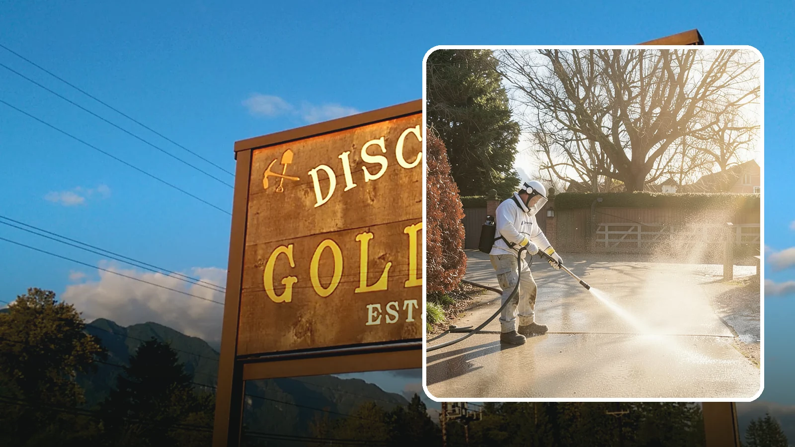 Concrete Driveway Cleaning in Gold Bar, Snohomish County, WA - Deep cleaning for poured concrete driveways that lifts ingrained dirt and biological growth from the porous surface.