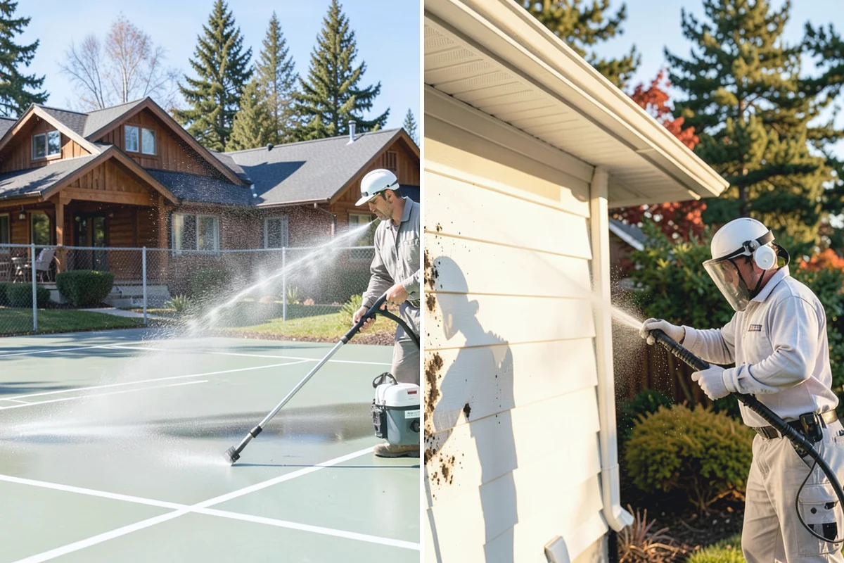 Concrete Driveway Cleaning in Granite Falls, Snohomish County, WA - Clear the surface and spot-treat stains and growth