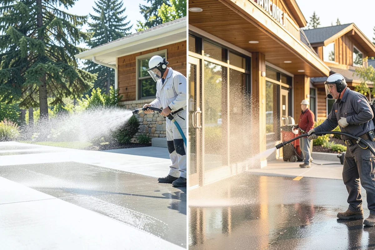 Concrete Driveway Cleaning in Hamilton, Skagit County, WA - Clear the surface and spot-treat stains and growth