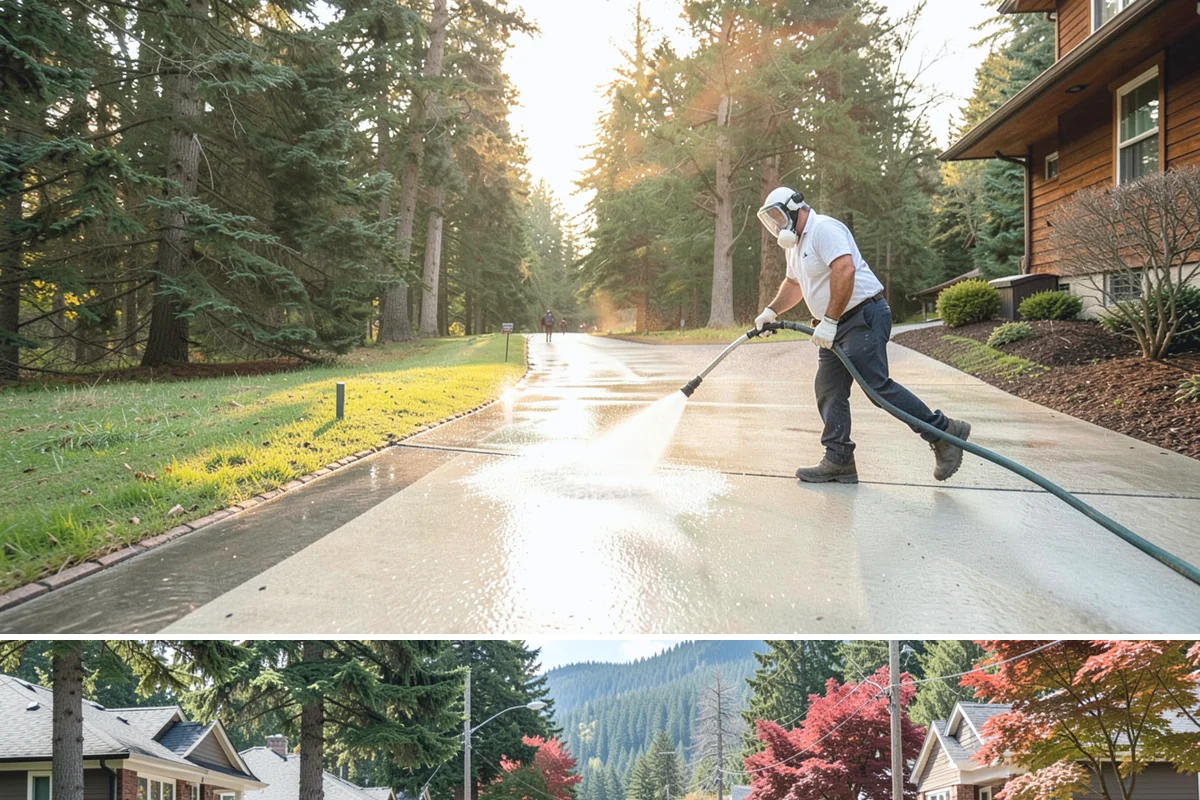 Concrete Driveway Cleaning in Hunts Point, King County, WA - Clean concrete driveways in dry weather so the surface can dry evenly before sealing or reuse.