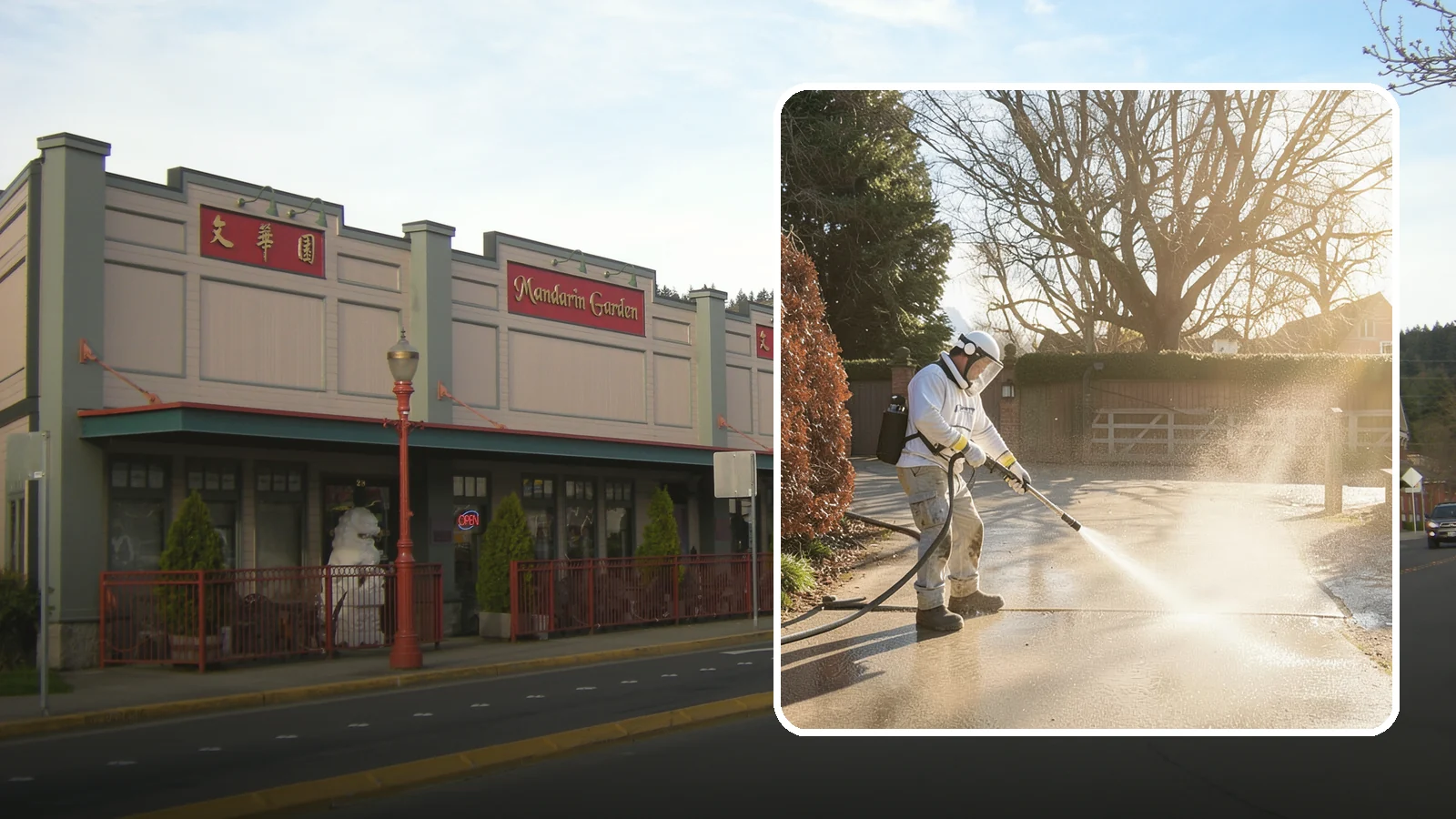 Concrete Driveway Cleaning in Issaquah, King County, WA - Deep cleaning for poured concrete driveways that lifts ingrained dirt and biological growth from the porous surface.