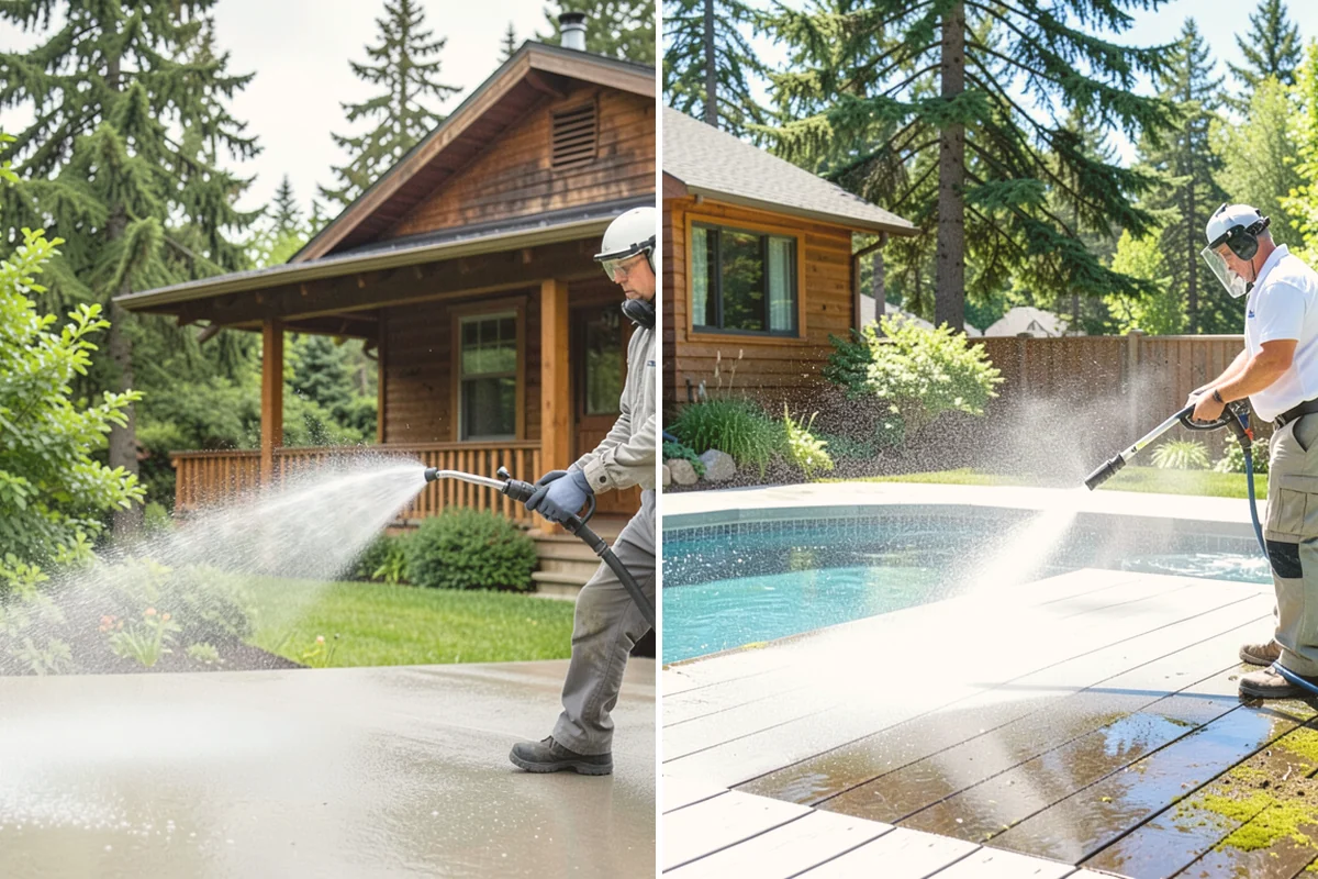 Concrete Driveway Cleaning in Kirkland, King County, WA - Clear the surface and spot-treat stains and growth