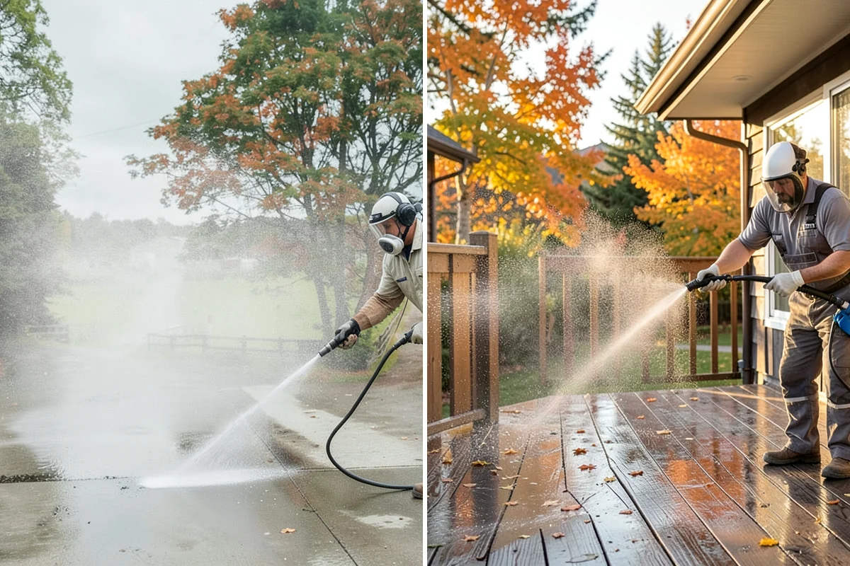 Concrete Driveway Cleaning in Lake Forest Park, King County, WA - Clear the surface and spot-treat stains and growth