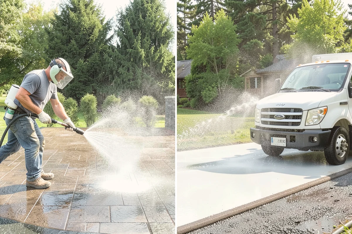 Concrete Driveway Cleaning in Langley, Island County, WA - Clear the surface and spot-treat stains and growth