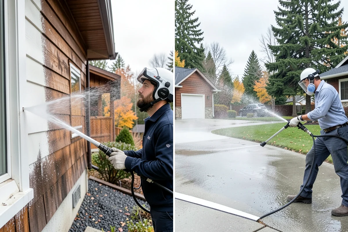 Concrete Driveway Cleaning in Lyman, Skagit County, WA - Clear the surface and spot-treat stains and growth