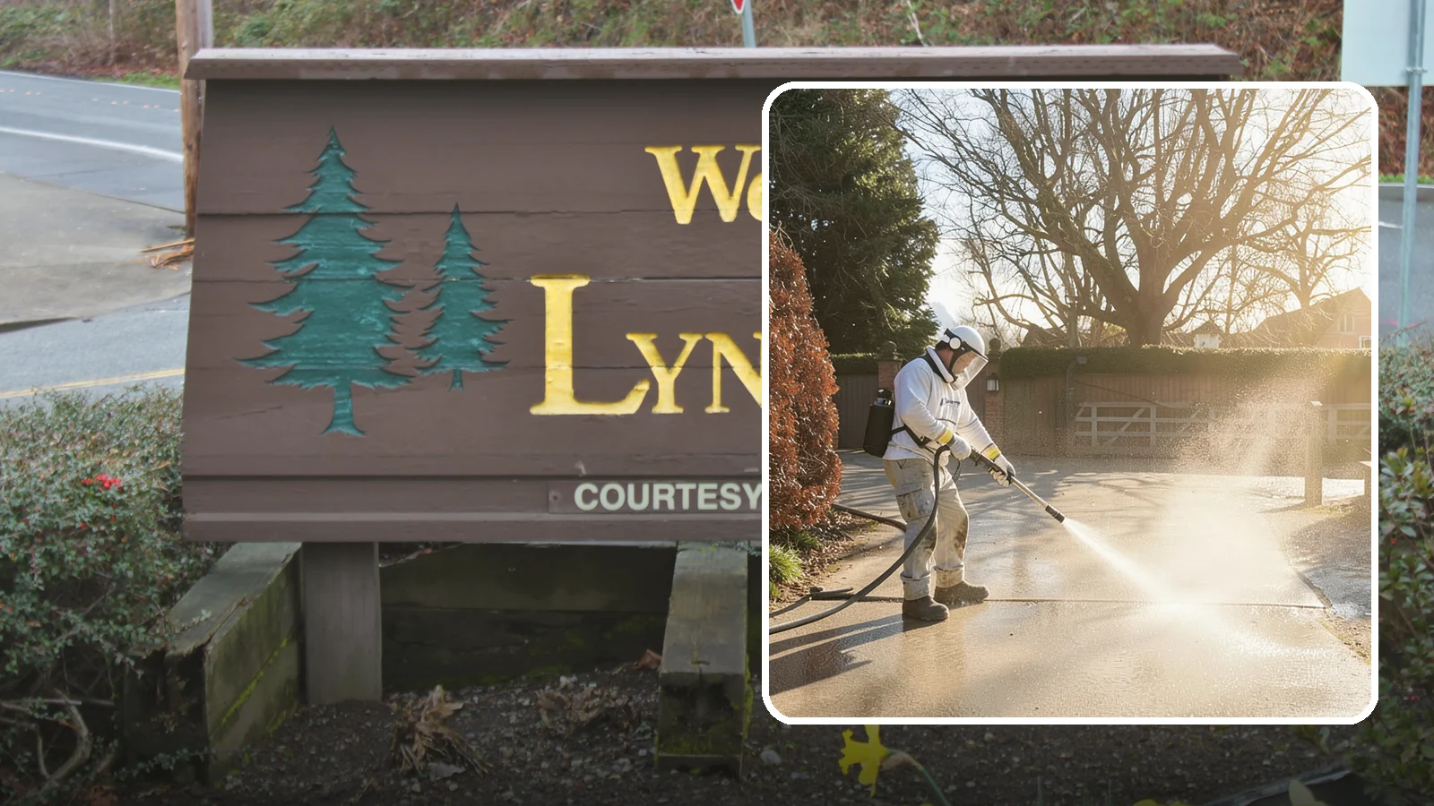 Concrete Driveway Cleaning in Lynnwood, Snohomish County, WA - Deep cleaning for poured concrete driveways that lifts ingrained dirt and biological growth from the porous surface.