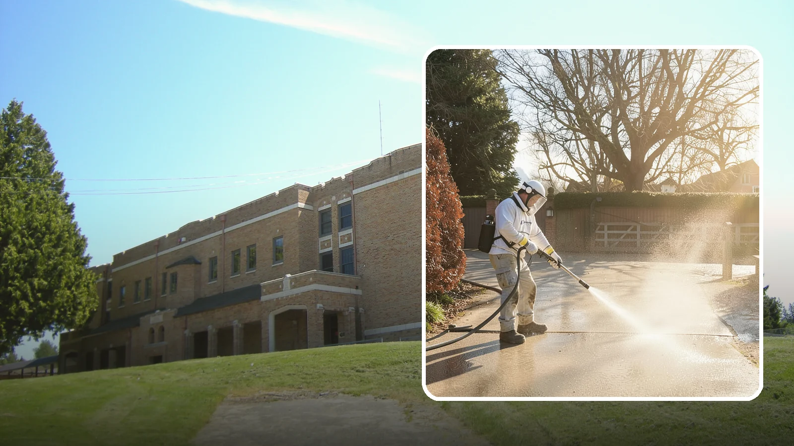 Concrete Driveway Cleaning in Maple Valley, King County, WA - Deep cleaning for poured concrete driveways that lifts ingrained dirt and biological growth from the porous surface.