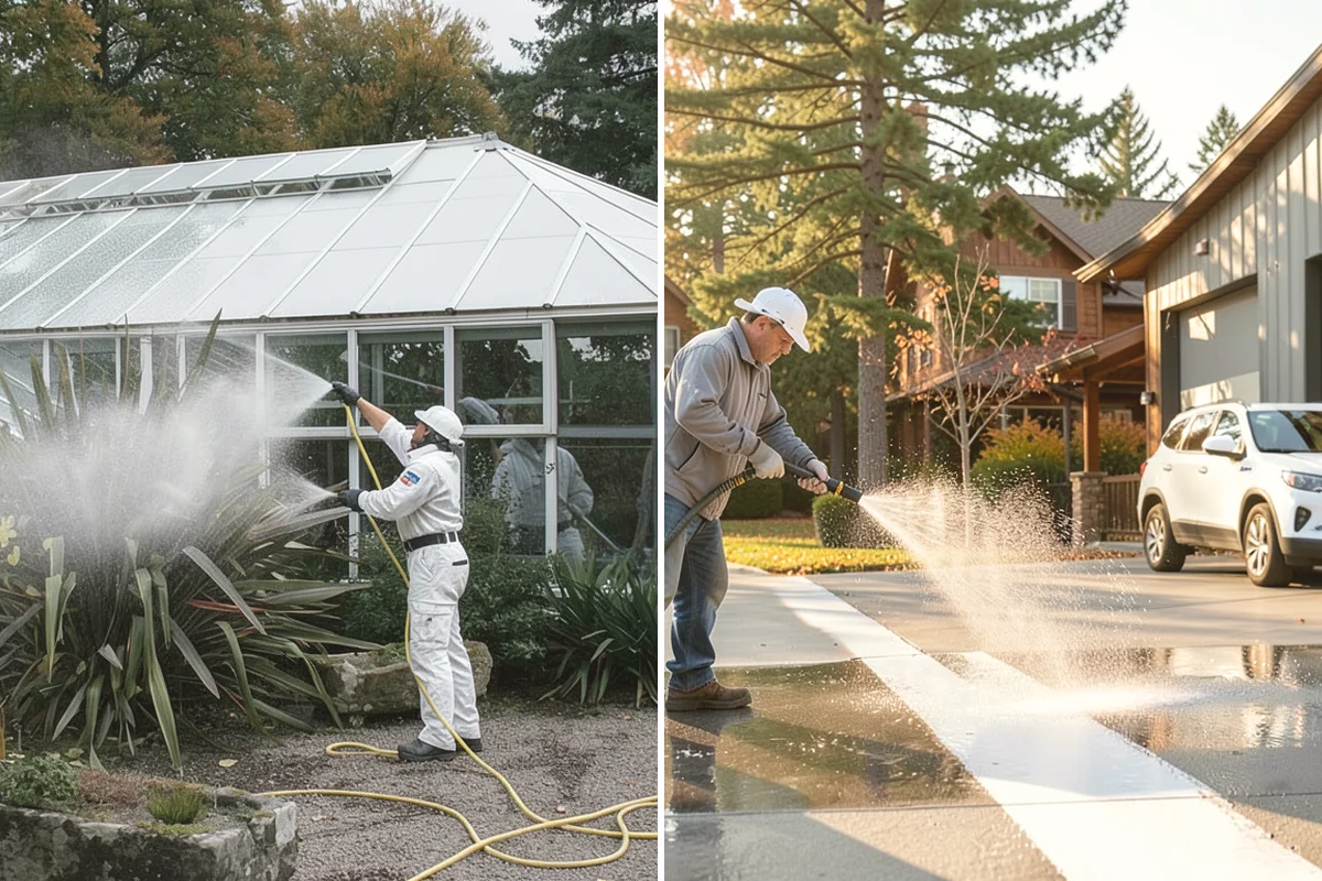 Concrete Driveway Cleaning in Mill Creek, Snohomish County, WA - Clear the surface and spot-treat stains and growth