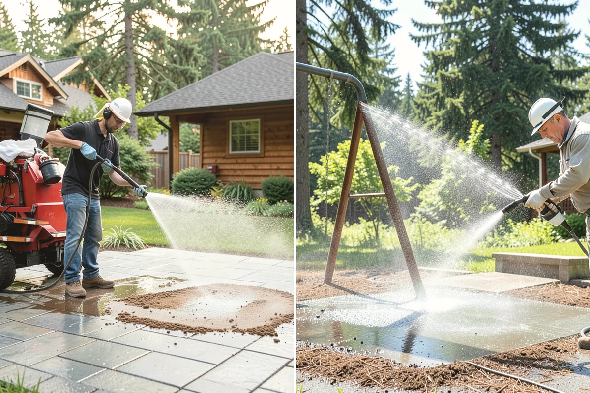 Concrete Driveway Cleaning in Monroe, Snohomish County, WA - Clear the surface and spot-treat stains and growth
