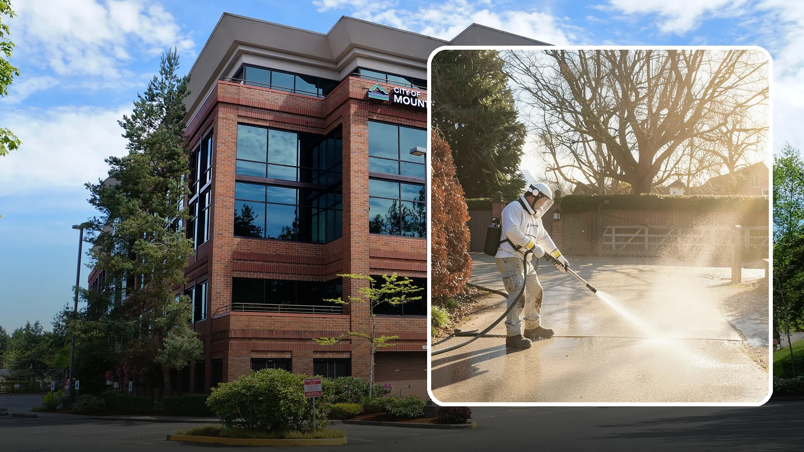 Concrete Driveway Cleaning in Mountlake Terrace, Snohomish County, WA - Deep cleaning for poured concrete driveways that lifts ingrained dirt and biological growth from the porous surface.