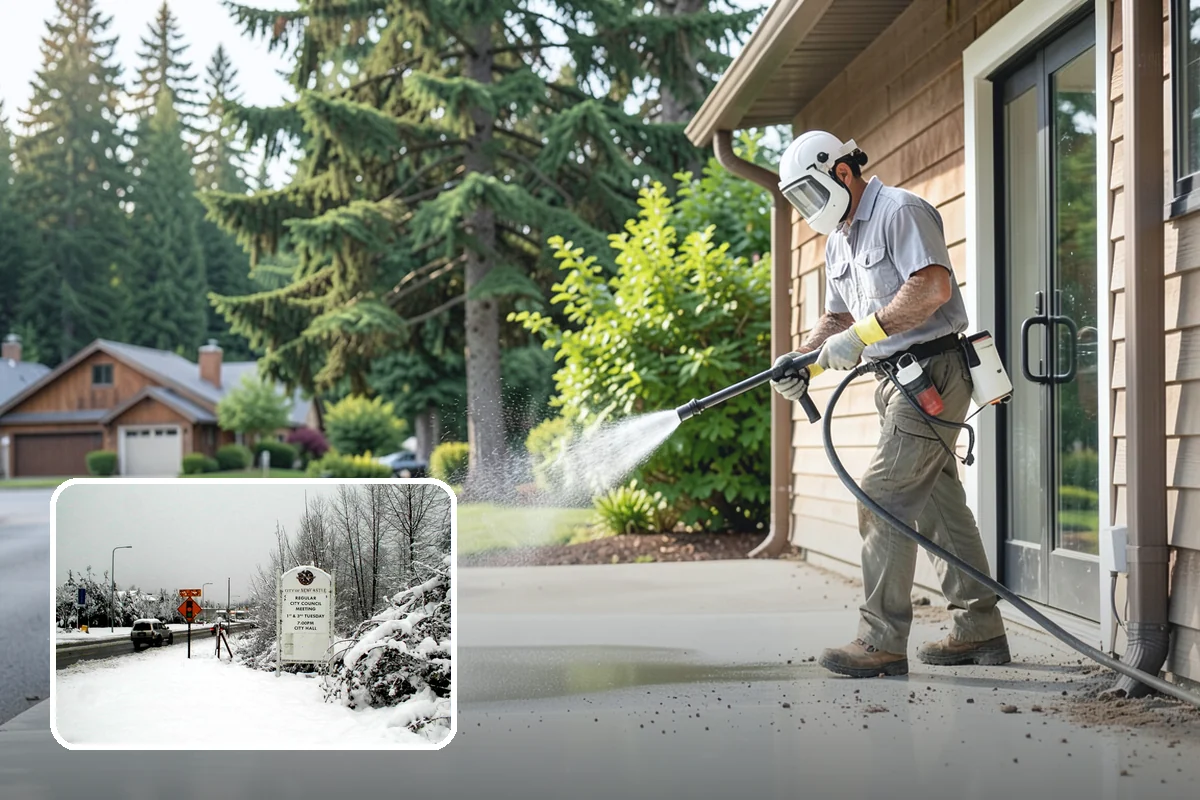 Concrete Driveway Cleaning in Newcastle, King County, WA - Draws ingrained dirt out of porous concrete pores