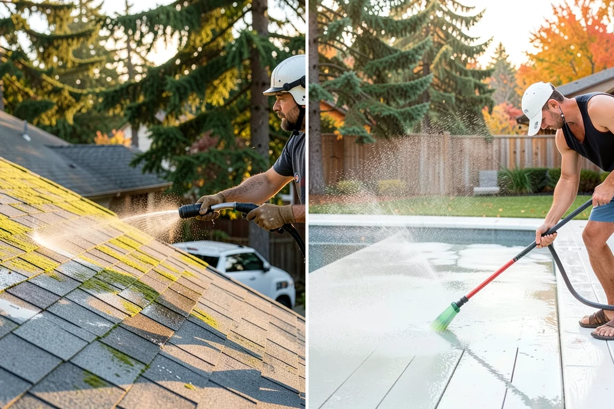 Concrete Driveway Cleaning in Normandy Park, King County, WA - Clear the surface and spot-treat stains and growth