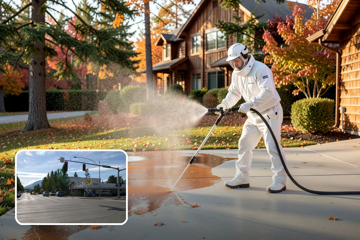 Concrete Driveway Cleaning in North Bend, King County, WA - Draws ingrained dirt out of porous concrete pores