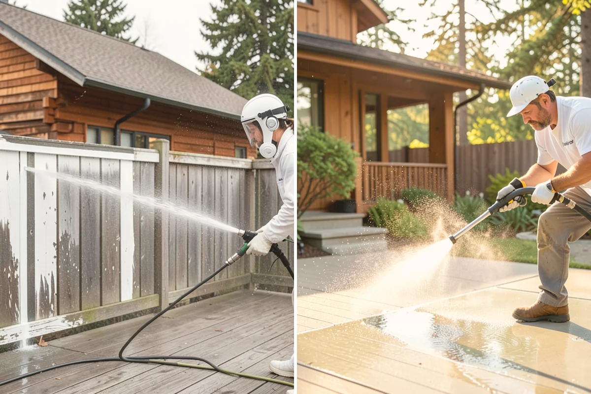 Concrete Driveway Cleaning in Orting, Pierce County, WA - Clear the surface and spot-treat stains and growth