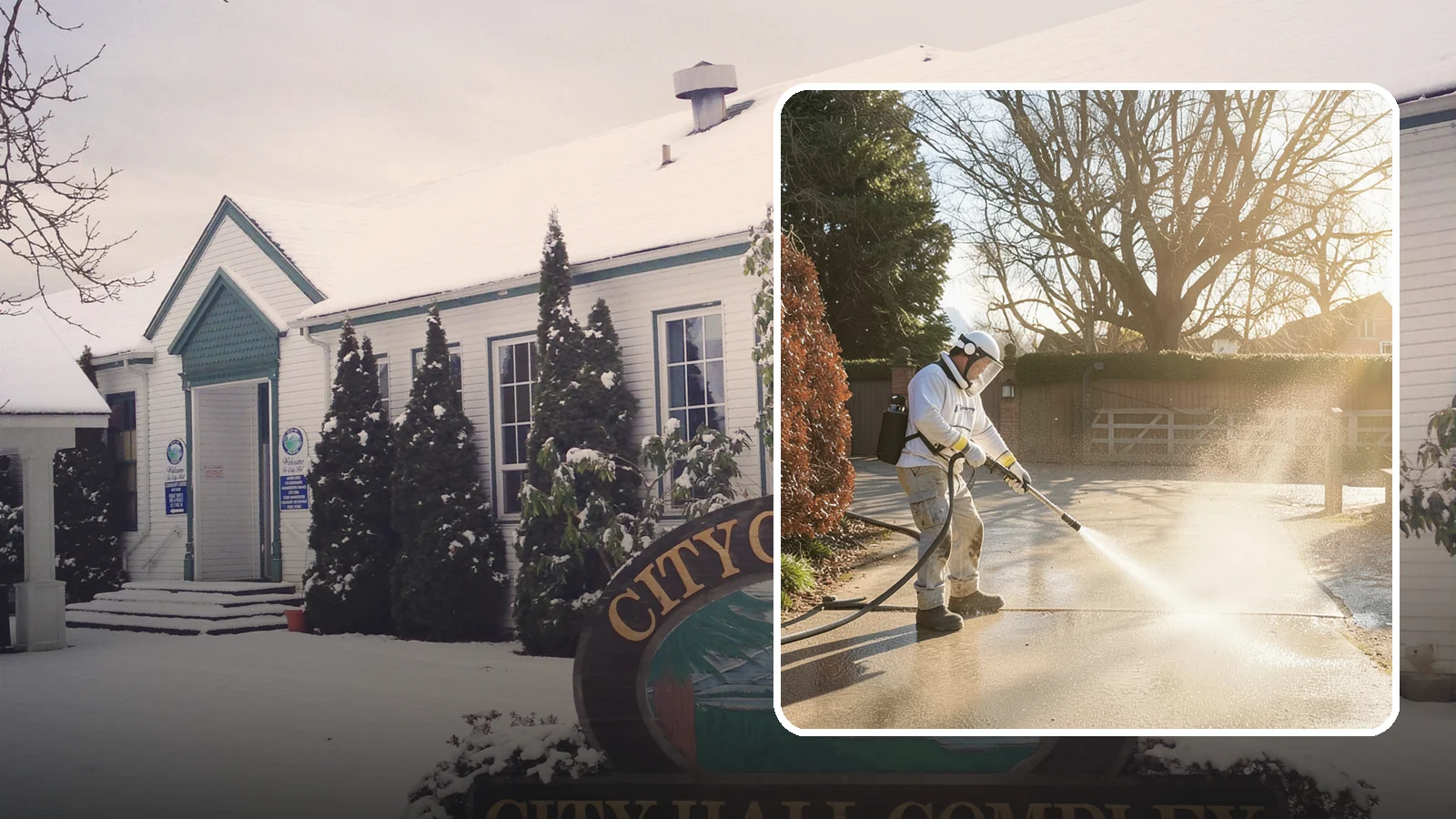 Concrete Driveway Cleaning in Pacific, King County, WA - Deep cleaning for poured concrete driveways that lifts ingrained dirt and biological growth from the porous surface.