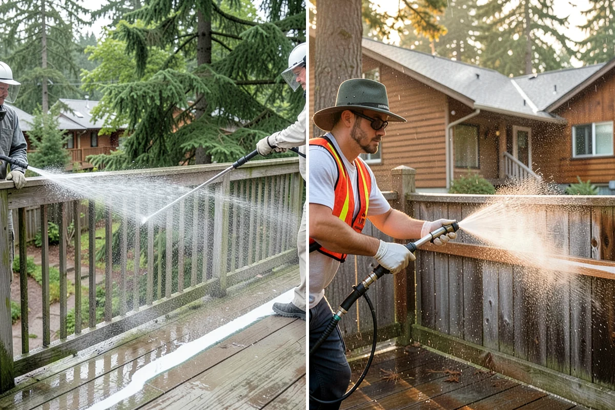 Concrete Driveway Cleaning in Puyallup, Pierce County, WA - Clear the surface and spot-treat stains and growth
