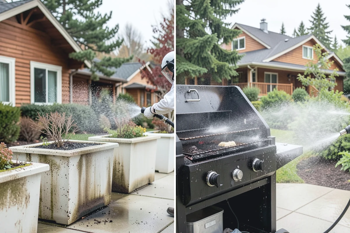 Concrete Driveway Cleaning in Redmond, King County, WA - Clear the surface and spot-treat stains and growth