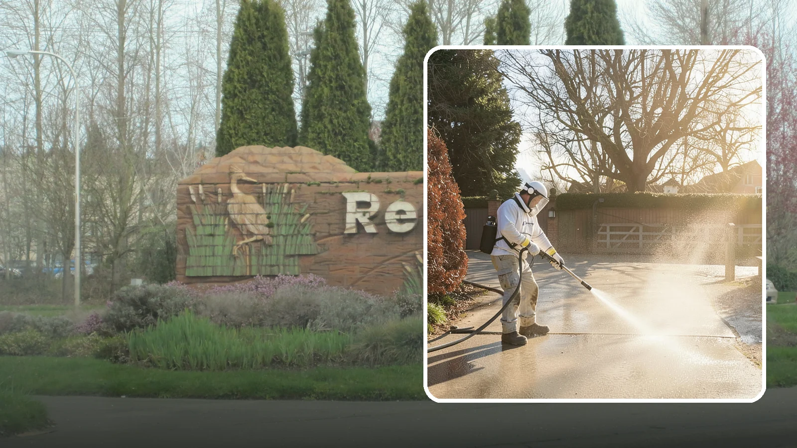 Concrete Driveway Cleaning in Renton, King County, WA - Deep cleaning for poured concrete driveways that lifts ingrained dirt and biological growth from the porous surface.