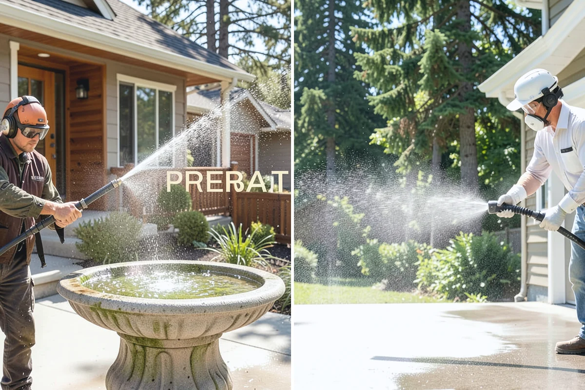Concrete Driveway Cleaning in Renton, King County, WA - Clear the surface and spot-treat stains and growth