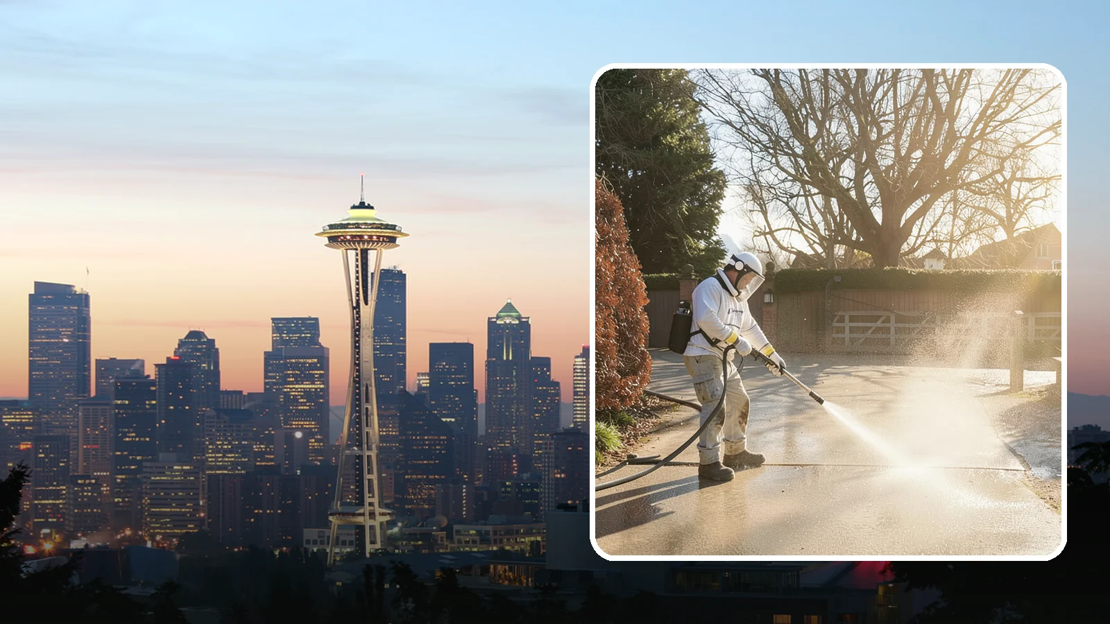 Concrete Driveway Cleaning in Seattle, King County, WA - Deep cleaning for poured concrete driveways that lifts ingrained dirt and biological growth from the porous surface.