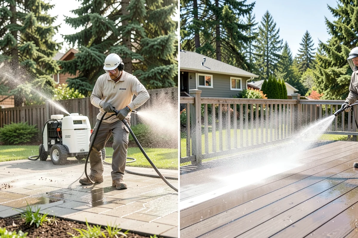 Concrete Driveway Cleaning in Sedro-Woolley, Skagit County, WA - Clear the surface and spot-treat stains and growth