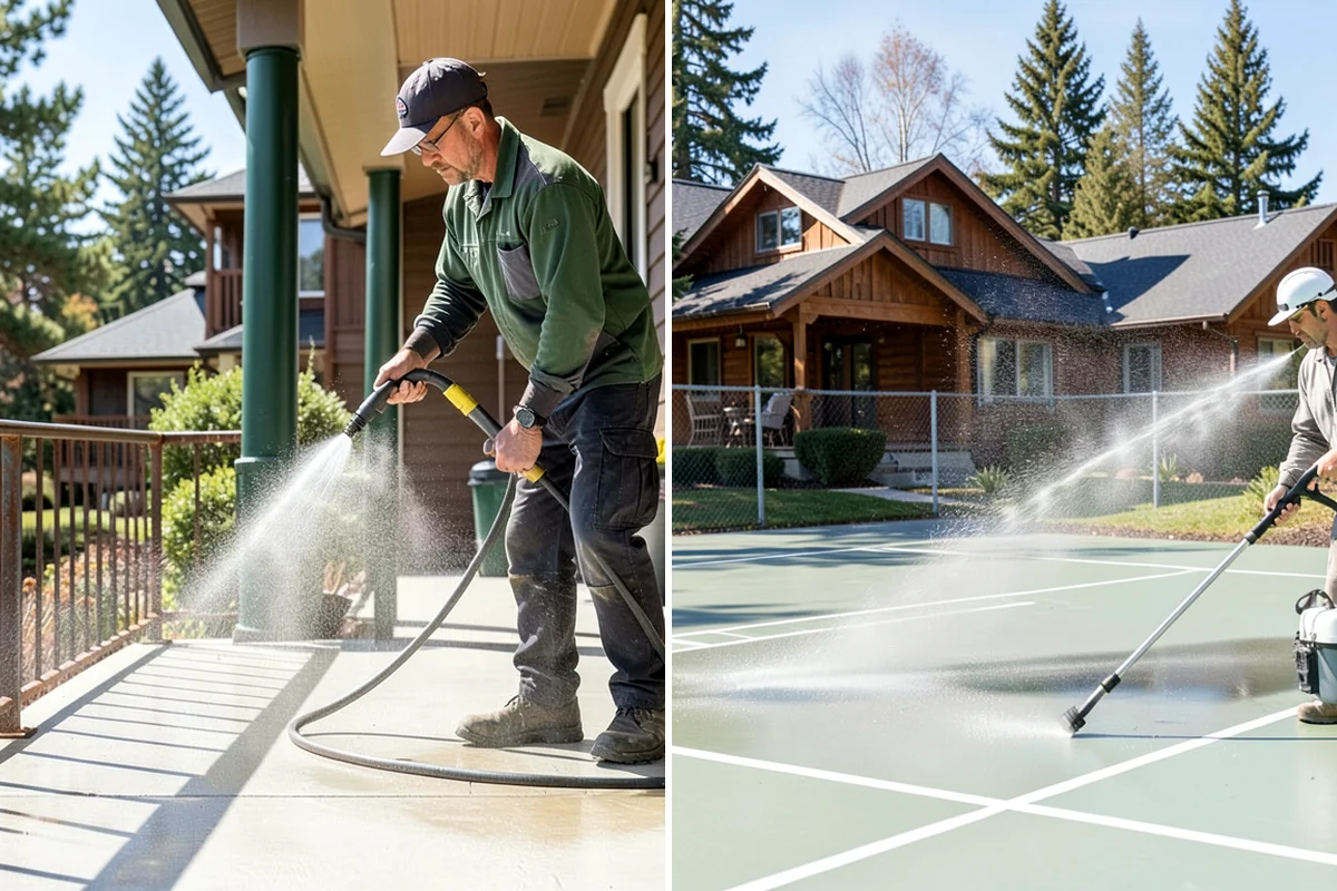 Concrete Driveway Cleaning in Snoqualmie, King County, WA - Clear the surface and spot-treat stains and growth