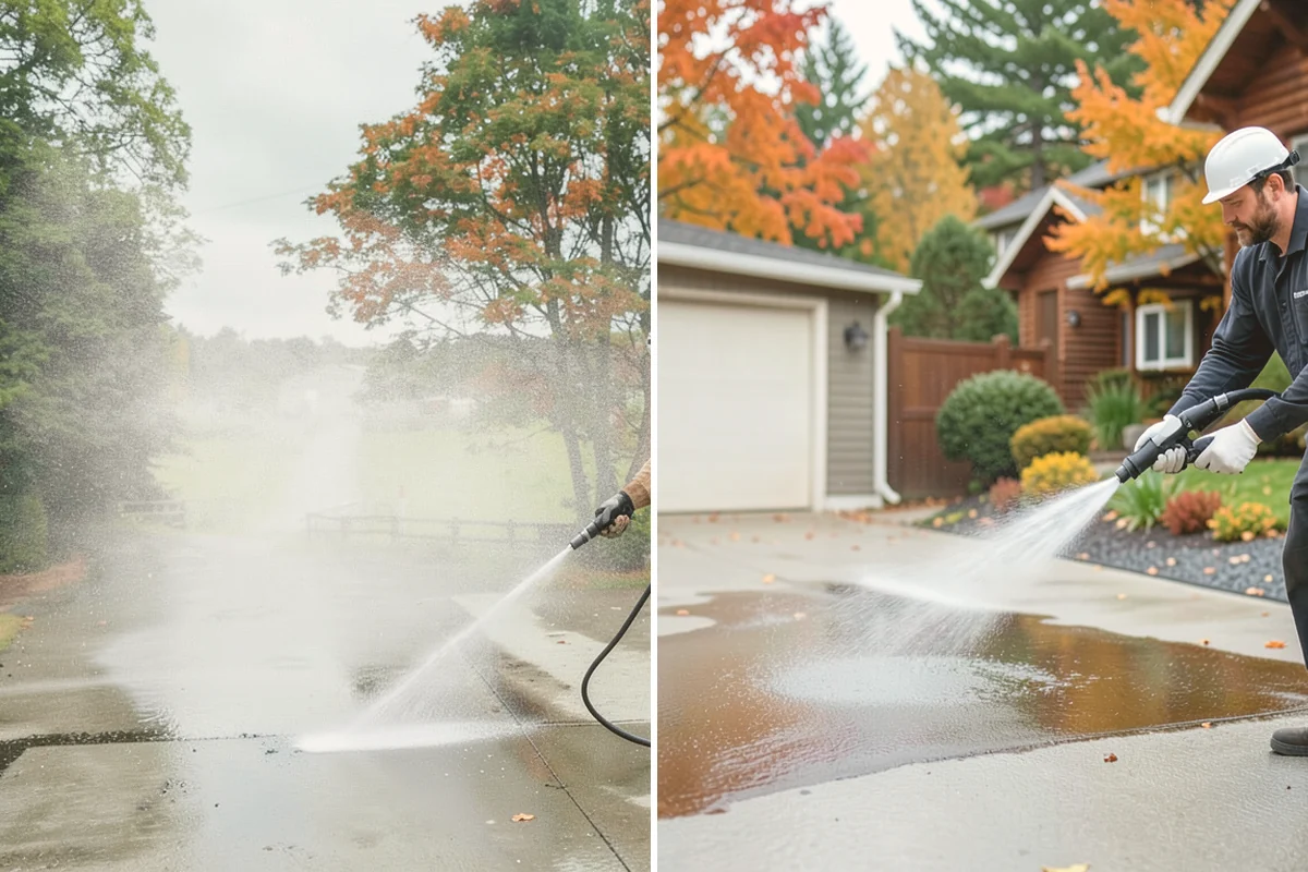 Concrete Driveway Cleaning in Stanwood, Snohomish County, WA - Clear the surface and spot-treat stains and growth