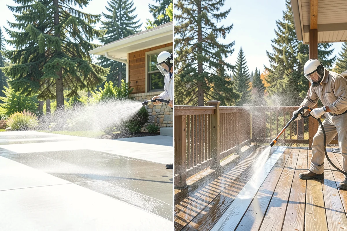 Concrete Driveway Cleaning in Steilacoom, Pierce County, WA - Clear the surface and spot-treat stains and growth