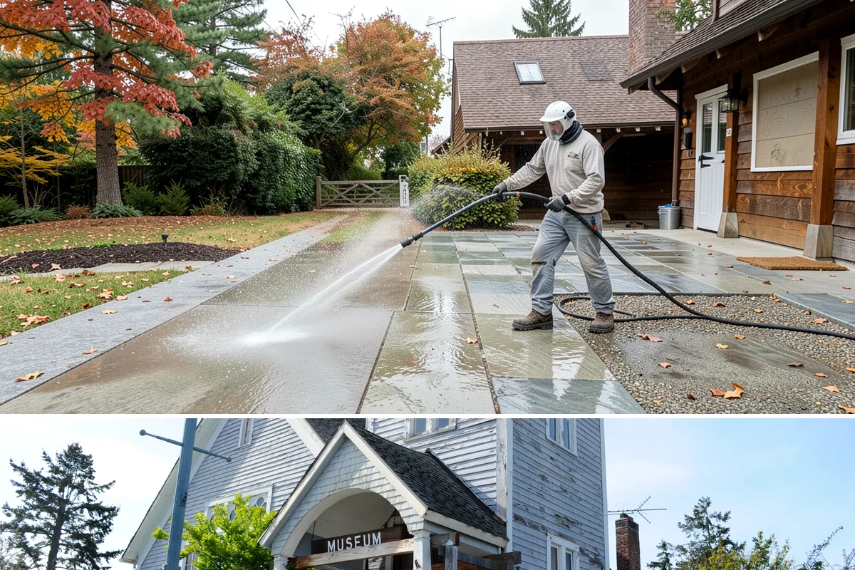 Concrete Driveway Cleaning in Steilacoom, Pierce County, WA - Clean concrete driveways in dry weather so the surface can dry evenly before sealing or reuse.