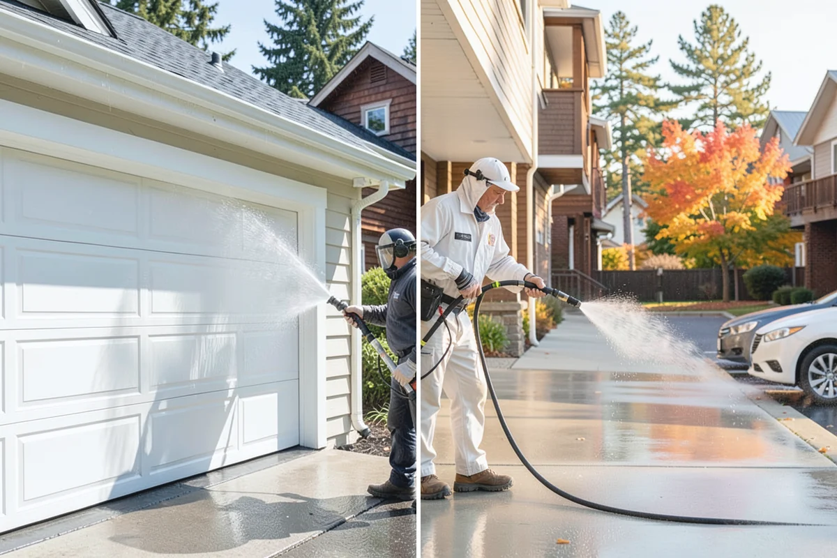Concrete Driveway Cleaning in Sumner, Pierce County, WA - Clear the surface and spot-treat stains and growth