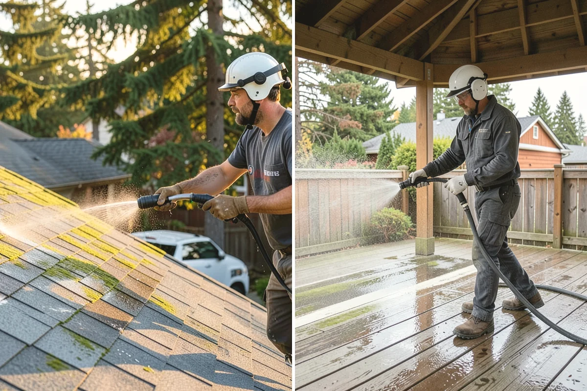 Concrete Driveway Cleaning in Tacoma, Pierce County, WA - Clear the surface and spot-treat stains and growth