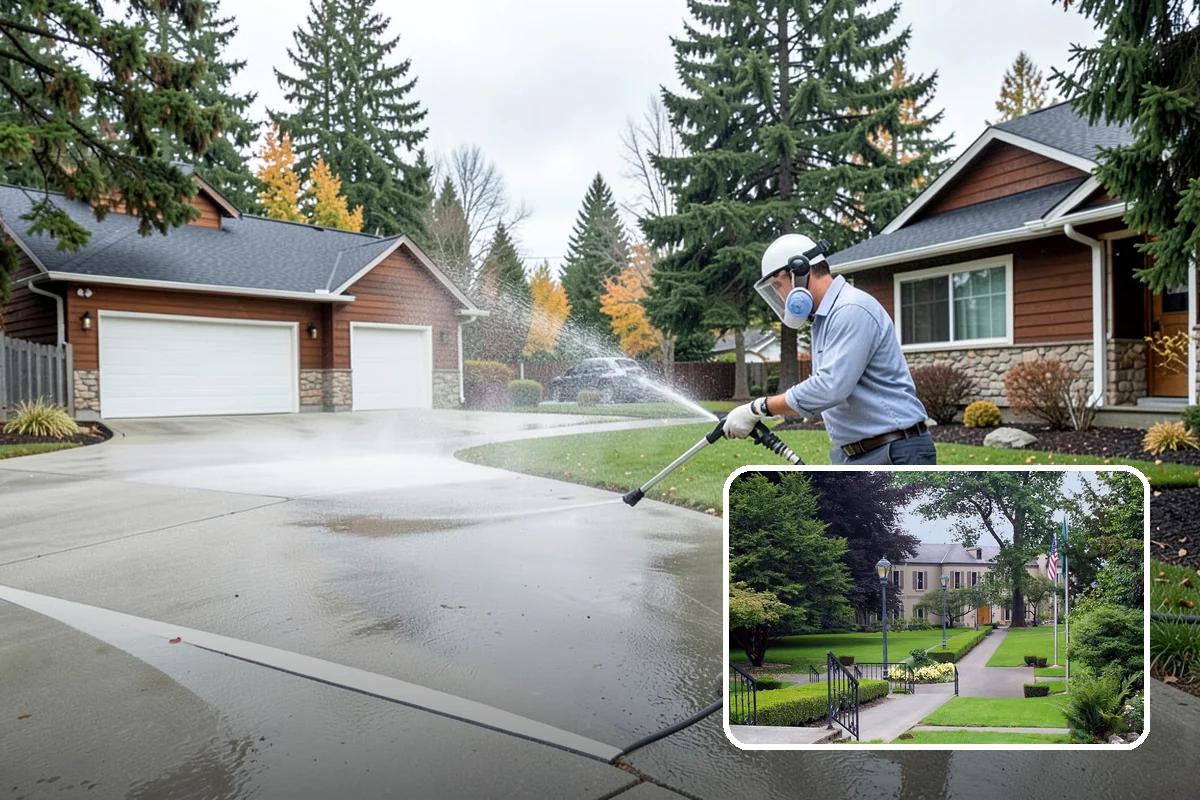 Concrete Driveway Cleaning in Woodinville, King County, WA - Draws ingrained dirt out of porous concrete pores