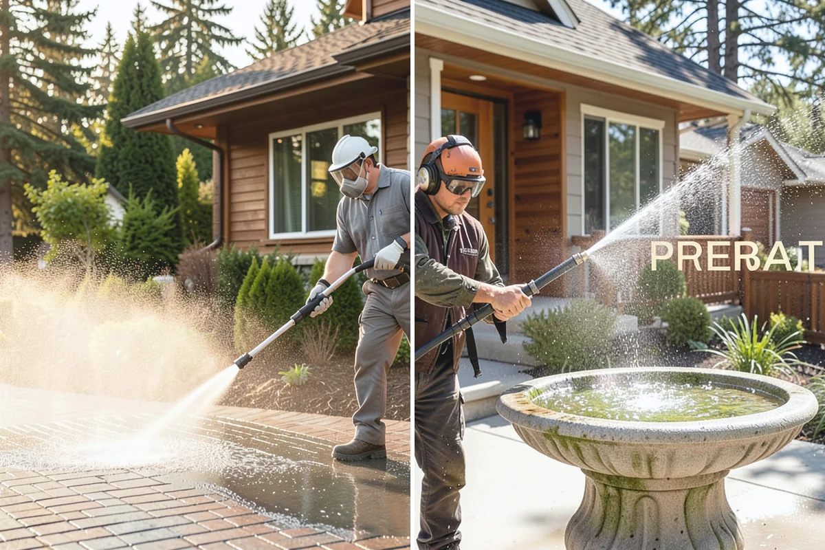 Concrete Driveway Cleaning in Woodinville, King County, WA - Clear the surface and spot-treat stains and growth