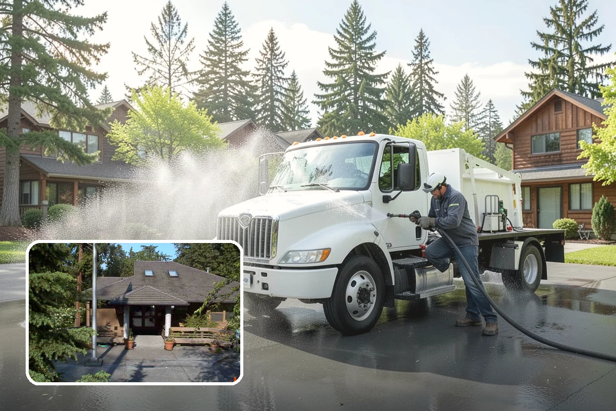 Concrete Driveway Cleaning in Yarrow Point, King County, WA - Draws ingrained dirt out of porous concrete pores