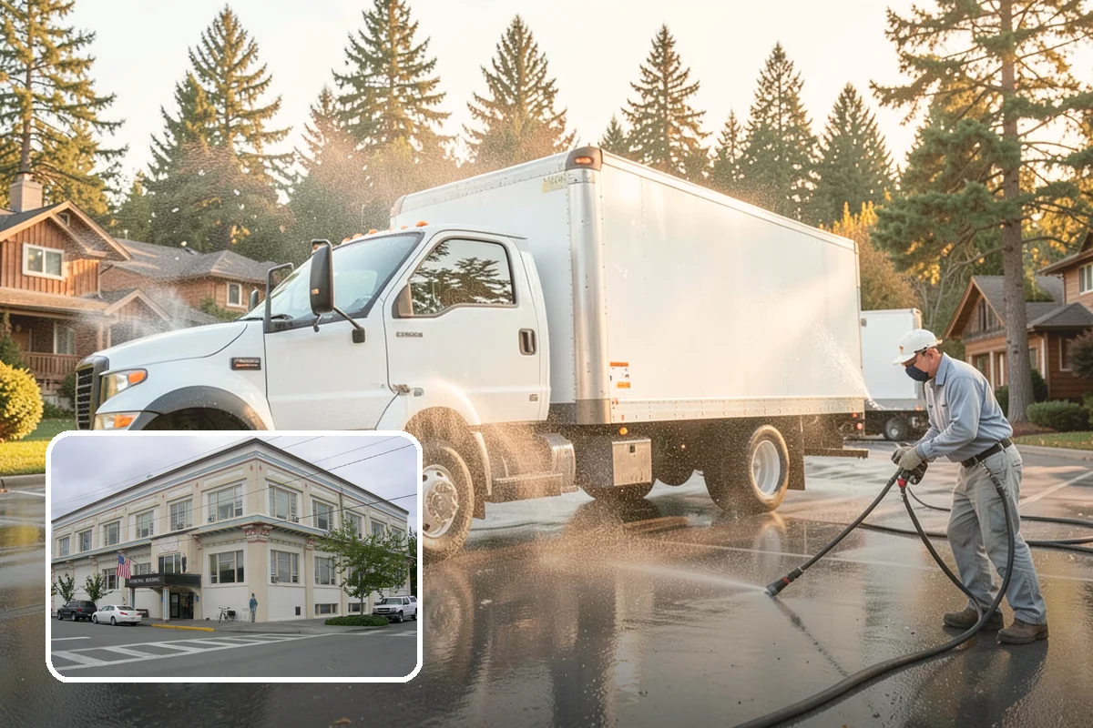 Concrete Pad Cleaning in Anacortes, Skagit County, WA - Clears moss from low, shaded utility slabs