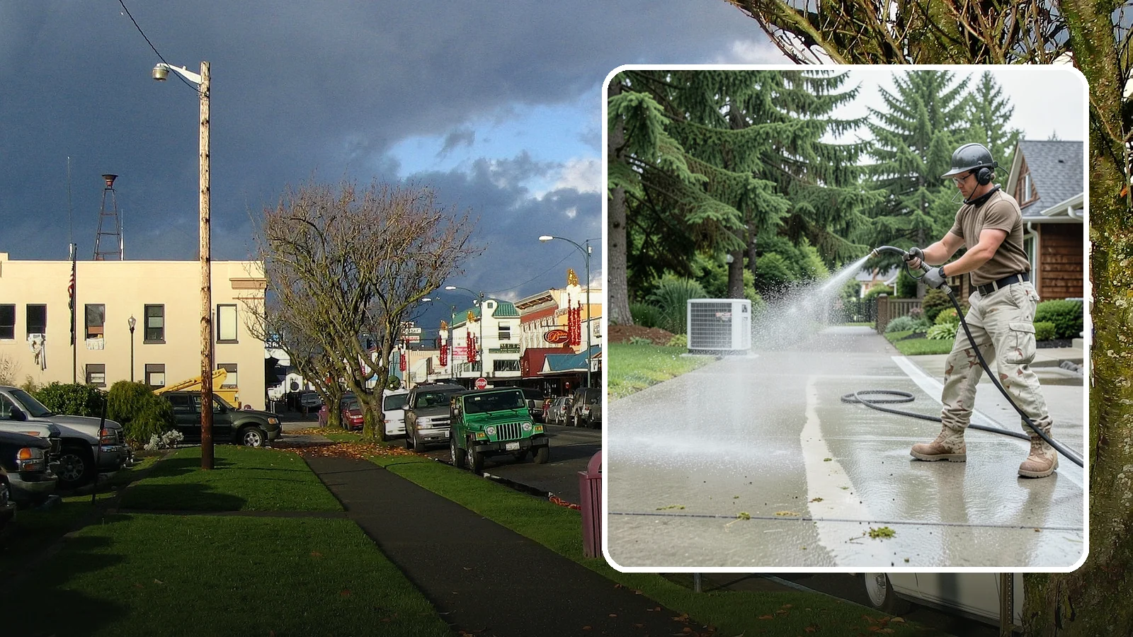 Concrete Pad Cleaning in Arlington, Snohomish County, WA - Refresh AC pads, shed pads, and utility slabs that collect moss and debris in the damp Northwest climate.