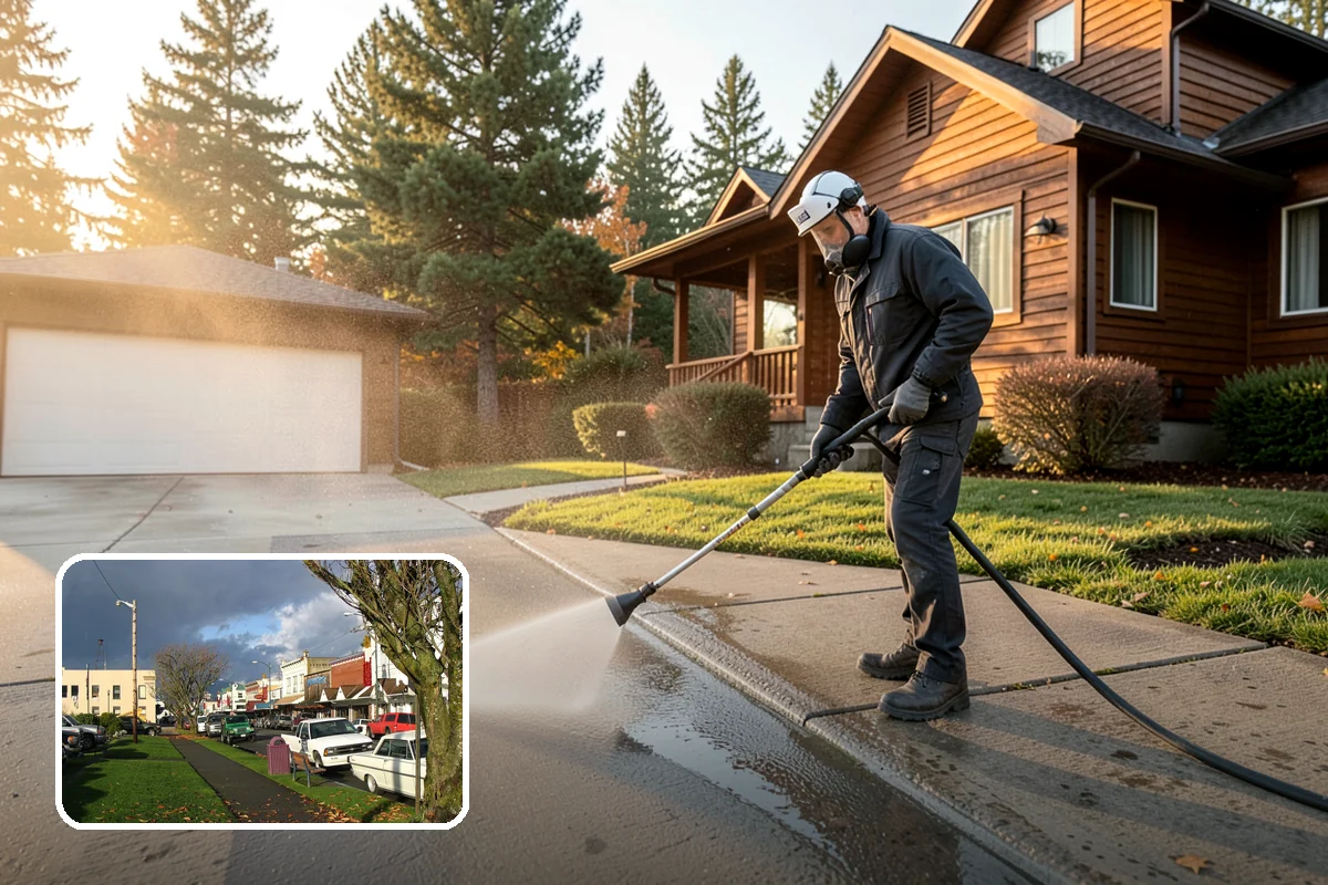 Concrete Pad Cleaning in Arlington, Snohomish County, WA - Clears moss from low, shaded utility slabs