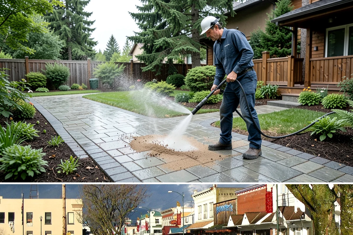Concrete Pad Cleaning in Arlington, Snohomish County, WA - These shaded pads benefit from a summer cleaning when reduced rainfall slows the moss that otherwise returns quickly.