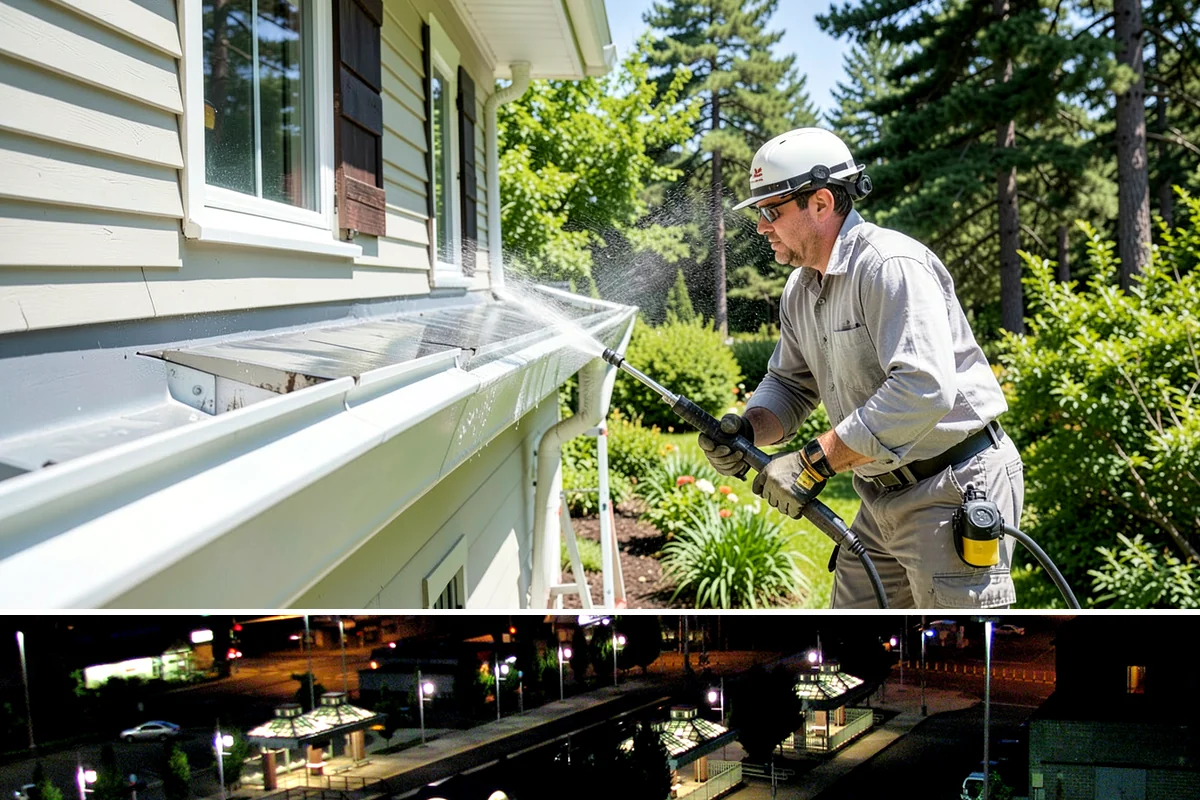 Concrete Pad Cleaning in Auburn, King County, WA - These shaded pads benefit from a summer cleaning when reduced rainfall slows the moss that otherwise returns quickly.