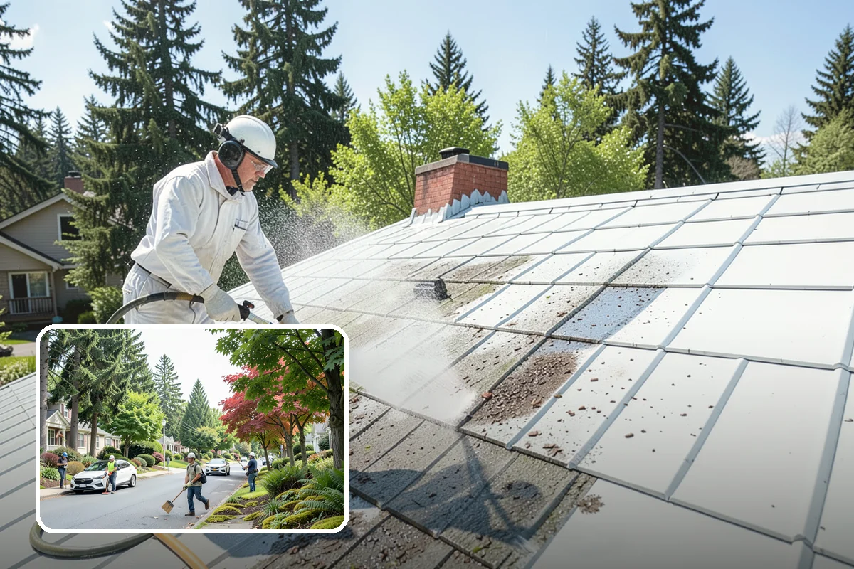 Concrete Pad Cleaning in Beaux Arts Village, King County, WA - Clears moss from low, shaded utility slabs