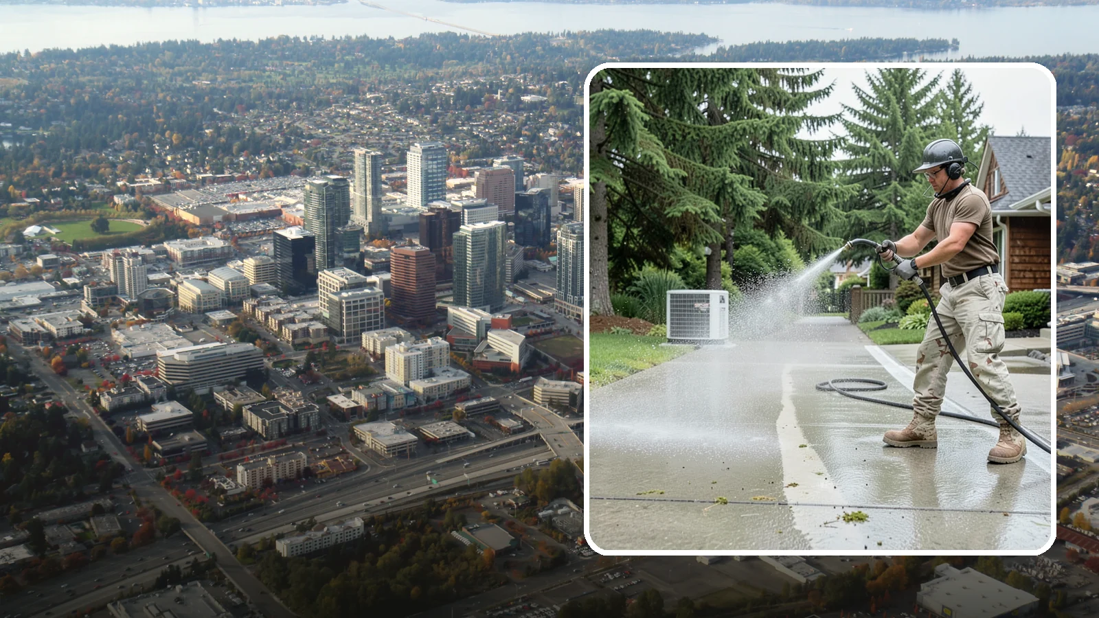 Concrete Pad Cleaning in Bellevue, King County, WA - Refresh AC pads, shed pads, and utility slabs that collect moss and debris in the damp Northwest climate.