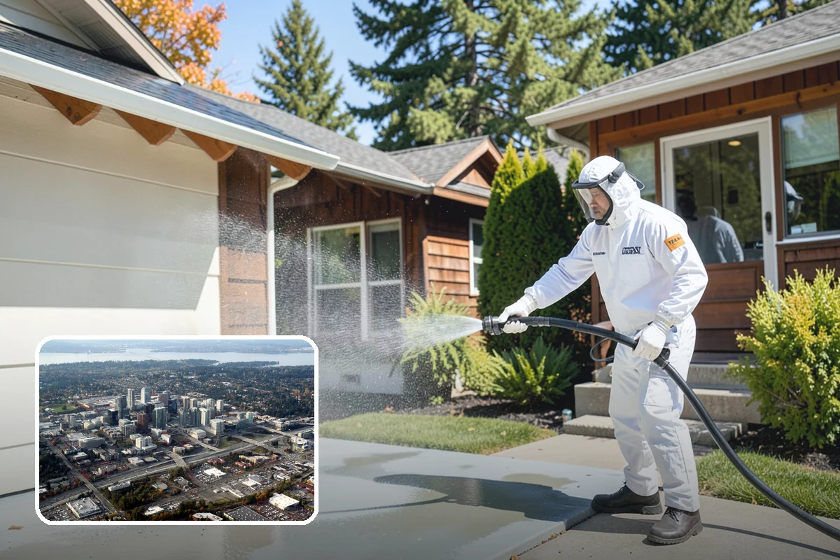Concrete Pad Cleaning in Bellevue, King County, WA - Clears moss from low, shaded utility slabs