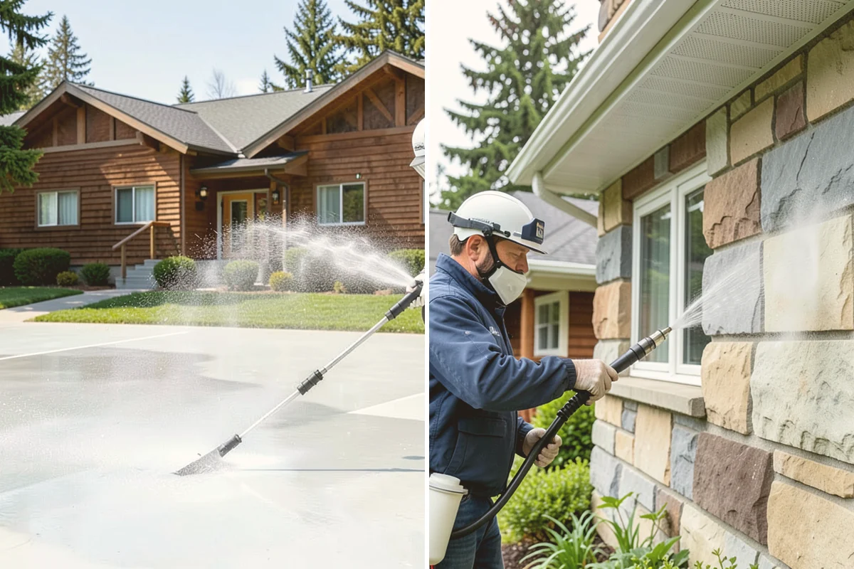 Concrete Pad Cleaning in Bellevue, King County, WA - Clear loose debris from and around the pad