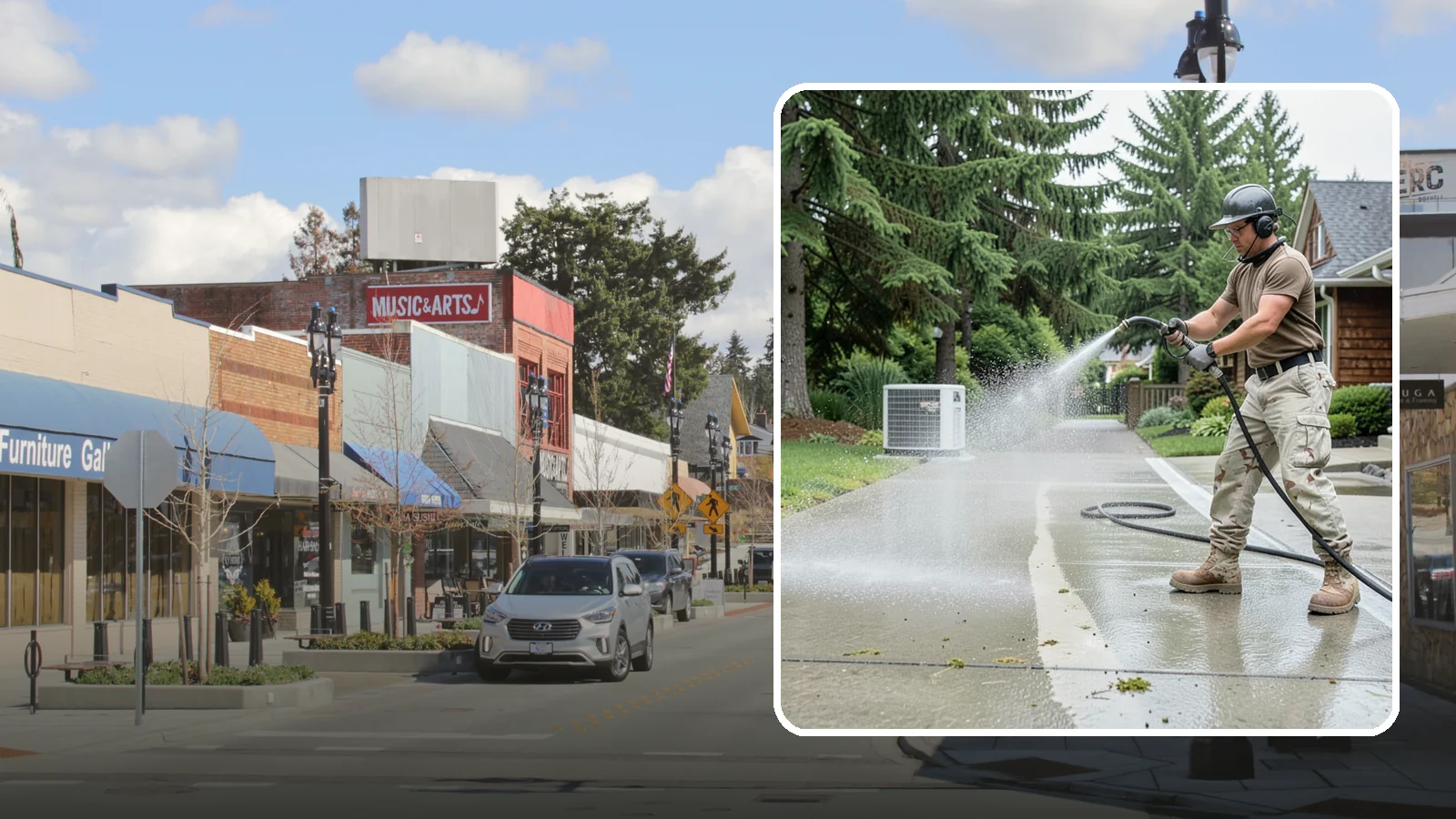 Concrete Pad Cleaning in Bothell, King County, WA - Refresh AC pads, shed pads, and utility slabs that collect moss and debris in the damp Northwest climate.