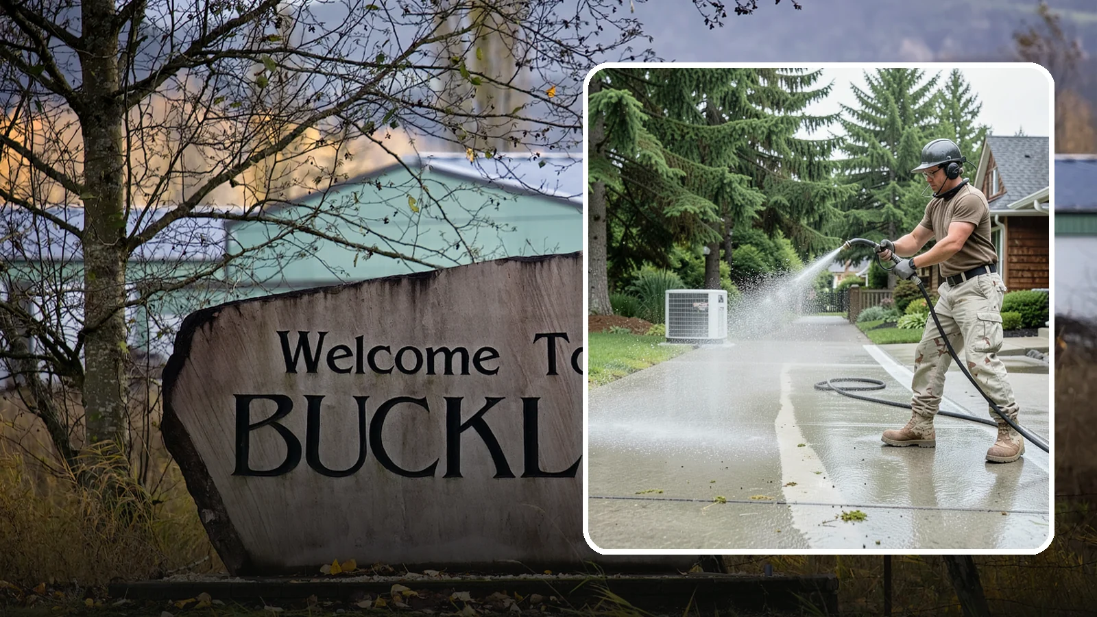 Concrete Pad Cleaning in Buckley, Pierce County, WA - Refresh AC pads, shed pads, and utility slabs that collect moss and debris in the damp Northwest climate.