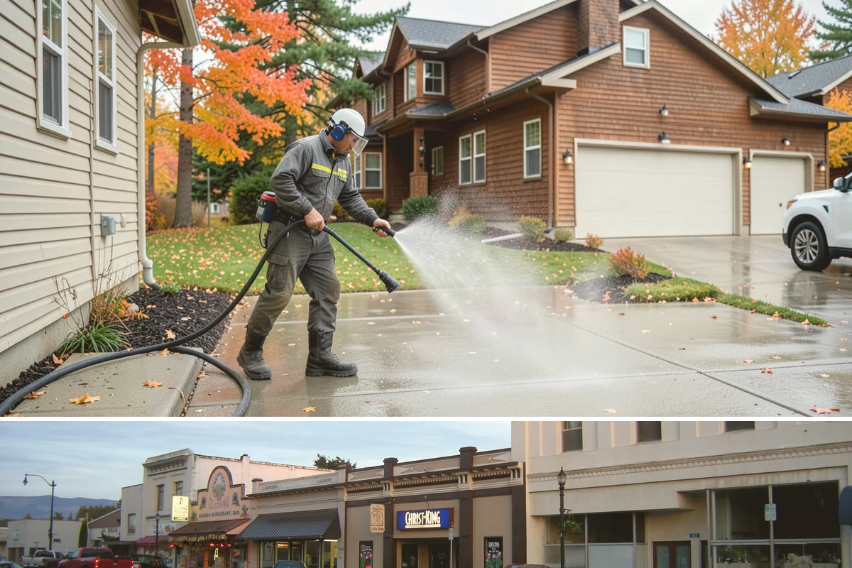 Concrete Pad Cleaning in Burlington, Skagit County, WA - These shaded pads benefit from a summer cleaning when reduced rainfall slows the moss that otherwise returns quickly.