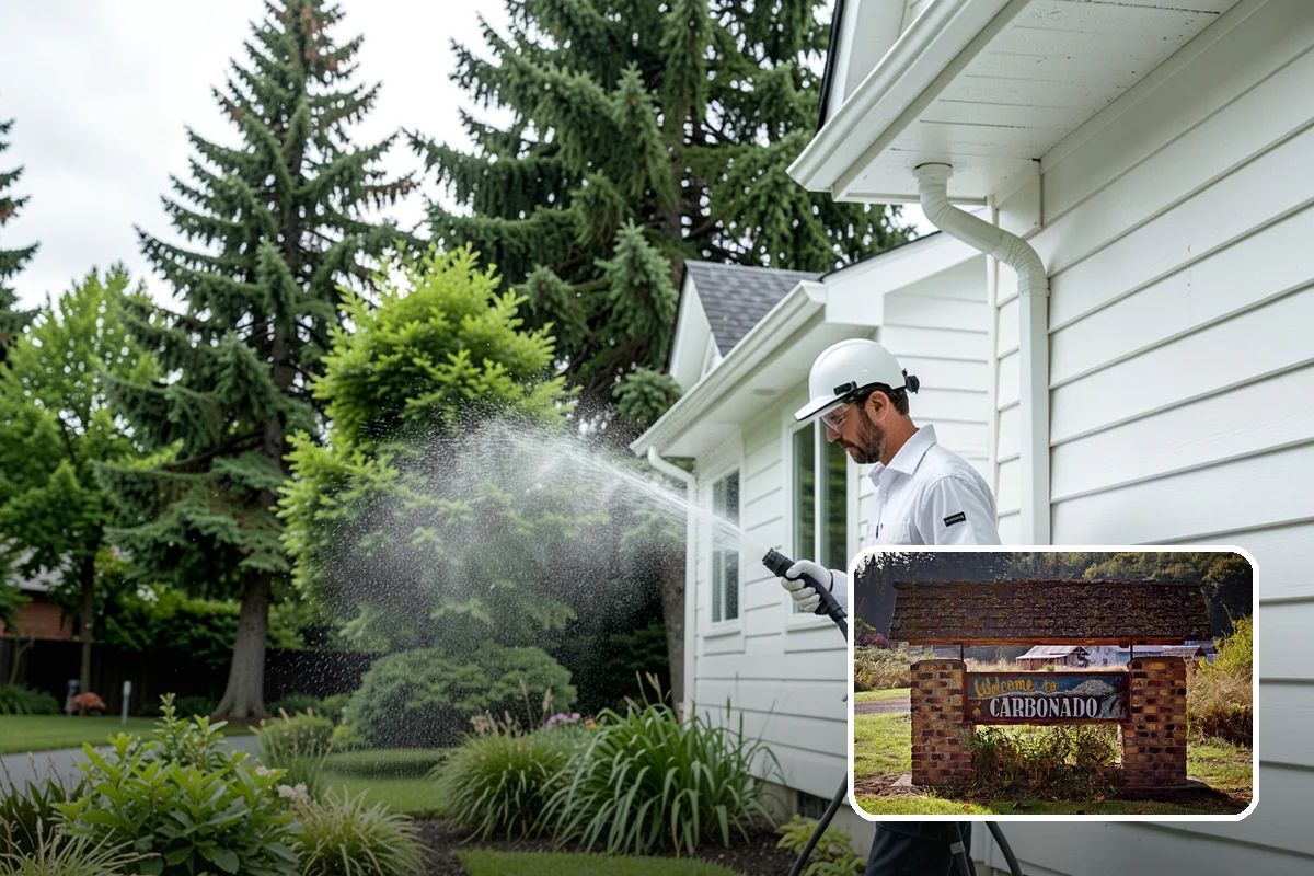 Concrete Pad Cleaning in Carbonado, Pierce County, WA - Clears moss from low, shaded utility slabs
