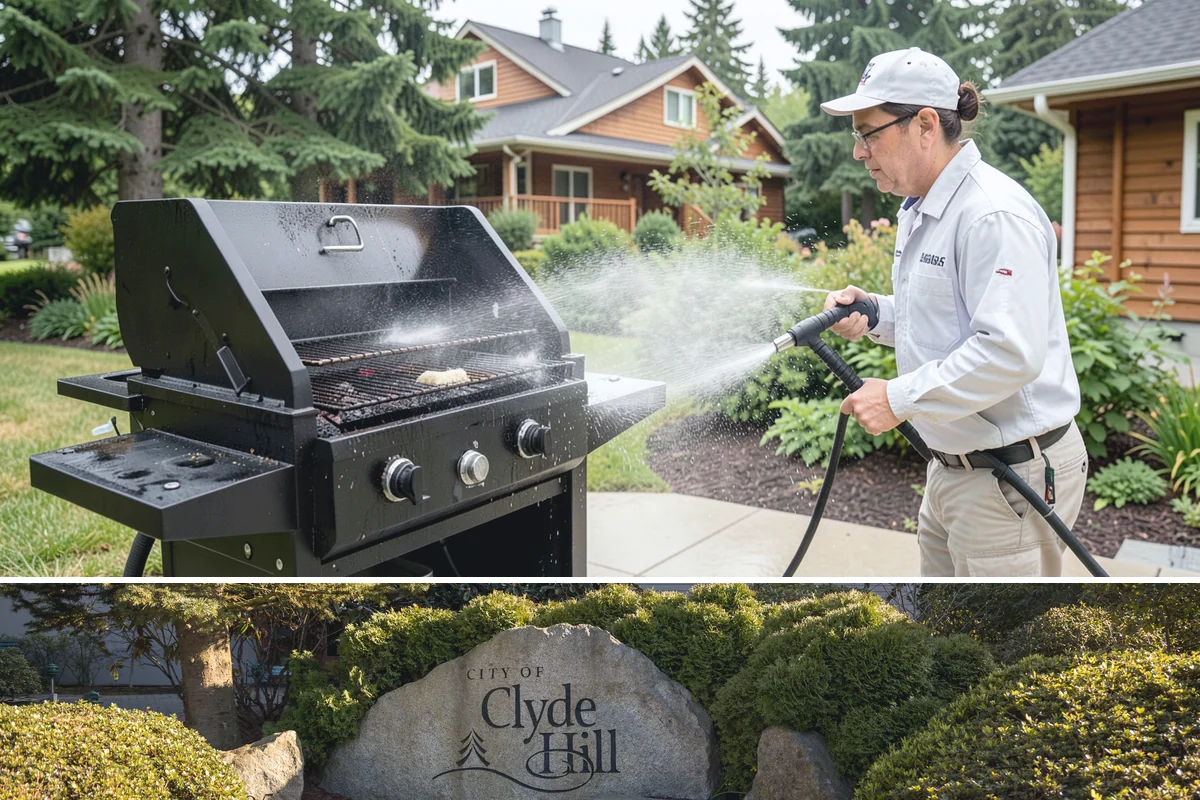 Concrete Pad Cleaning in Clyde Hill, King County, WA - These shaded pads benefit from a summer cleaning when reduced rainfall slows the moss that otherwise returns quickly.