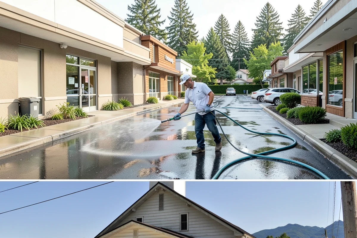 Concrete Pad Cleaning in Concrete, Skagit County, WA - These shaded pads benefit from a summer cleaning when reduced rainfall slows the moss that otherwise returns quickly.